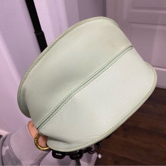 YUZEFI DORIS LEATHER SHOULDER BAG Mint Light Green Tortoise Shell - Picture 5 of 8